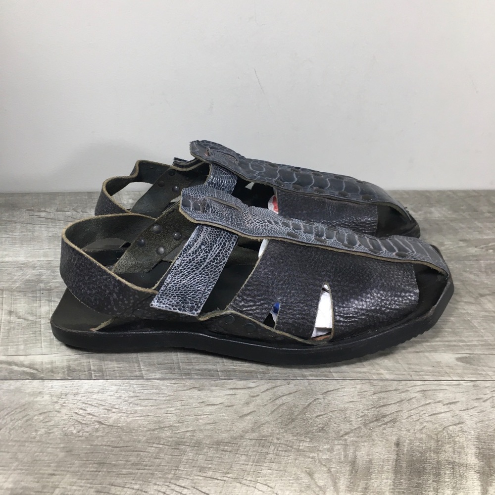 CYDWOQ Gladiator Made in USA Black Leather Men’s Strappy Sandals Size 44 / 10.5